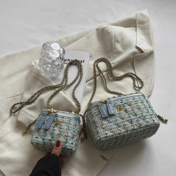 Tweed Boucle Mini Box Chain Crossbody Bag/Multiple colors available/2 Sizes - Picture 14 of 15
